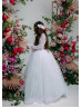 White Eyelash Lace Tulle Long Flower Girl Dress